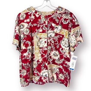 Vtg Norton McLaughlin Red Hawaiian Print Button Down Shirt Women’s Size 16 NWT